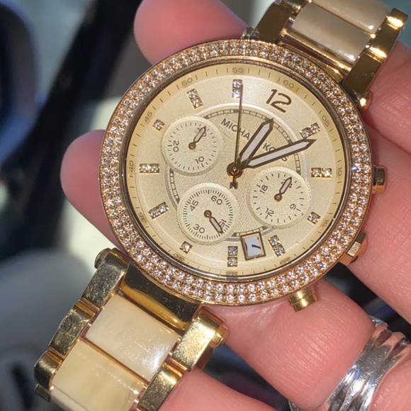 MICHAEL KORS MK PARKER 5632 BLOND TORTOISE WRIST QUARTZ BRACELET WATCH - Picture 5 of 14